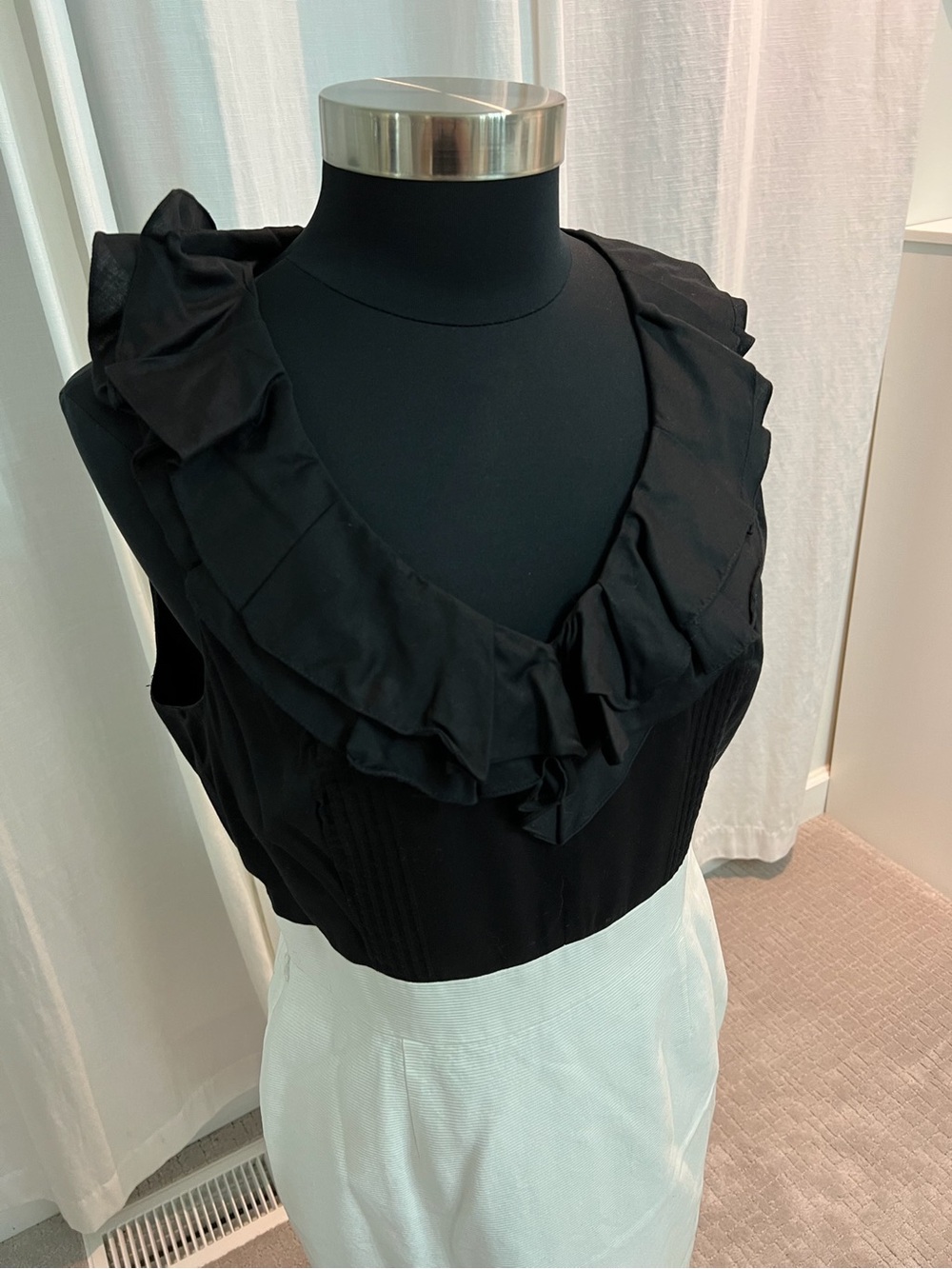 White House Black Market Elegant Black Ruffle V-Neck Dress 14
